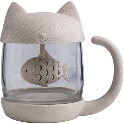 Kitten and fish teacup mug water cup cute and strange glass cup with lid